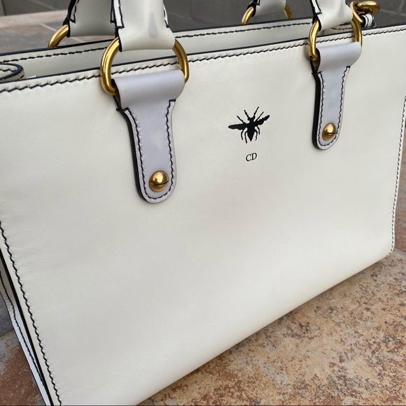 SOLD Christian Dior White Leather D-Bee Top Handle Bag - Picture 5 of 16